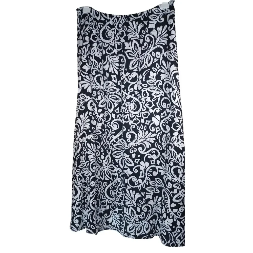 Croft & Barrow Size 8 Black and White Floral Paisley Midi A-Line Skirt Fairycore